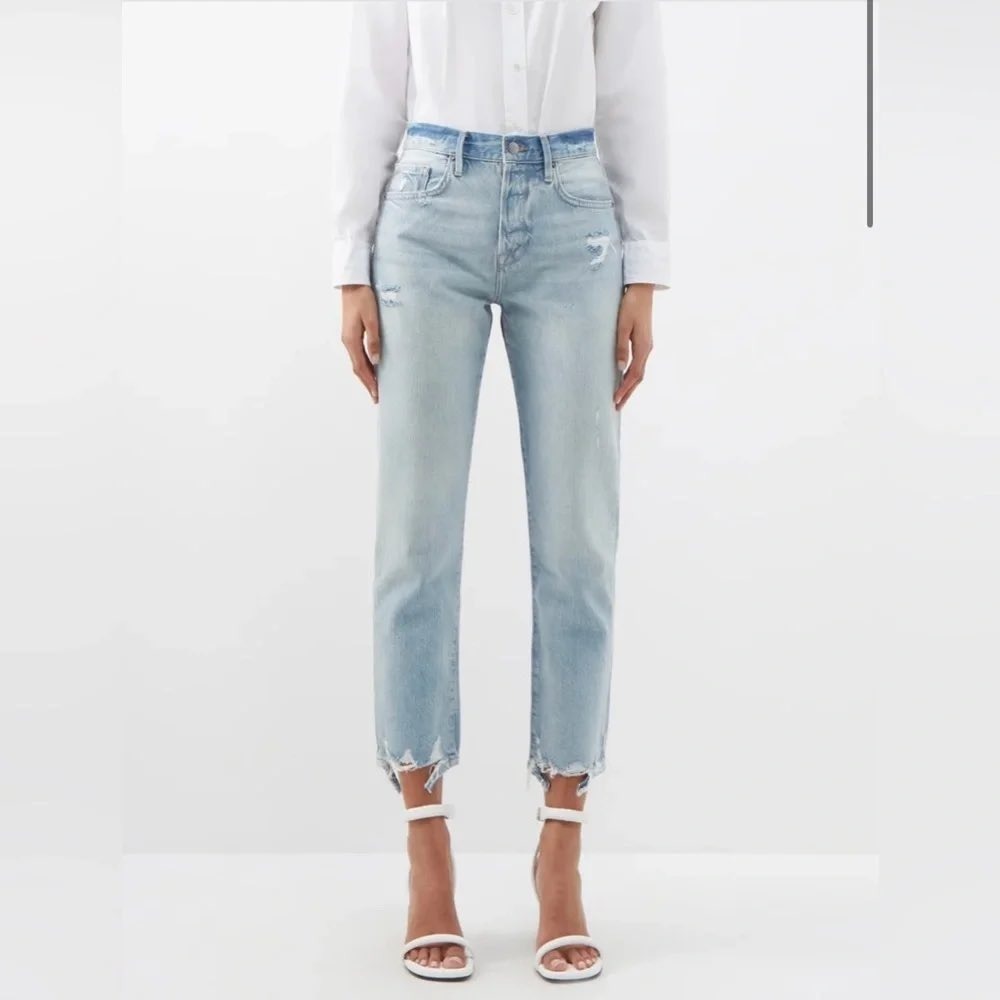 FRAME Le Original High Rise Straight Leg Jeans Clash Light Wash 24 Distressed